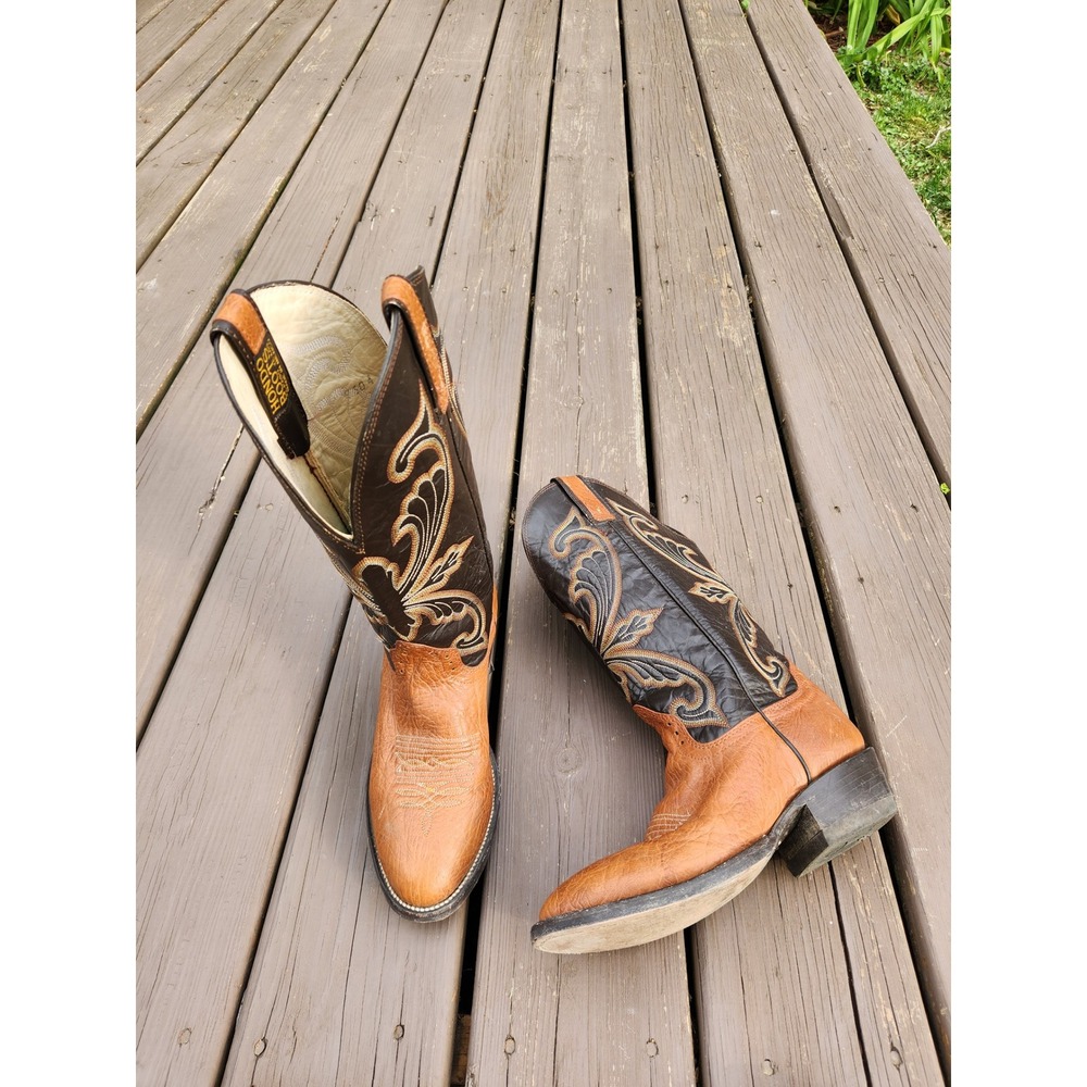 Hondo Boots Cowboy Boots Tan Brown Cowhide Embroidery 1520 Mens 7 D